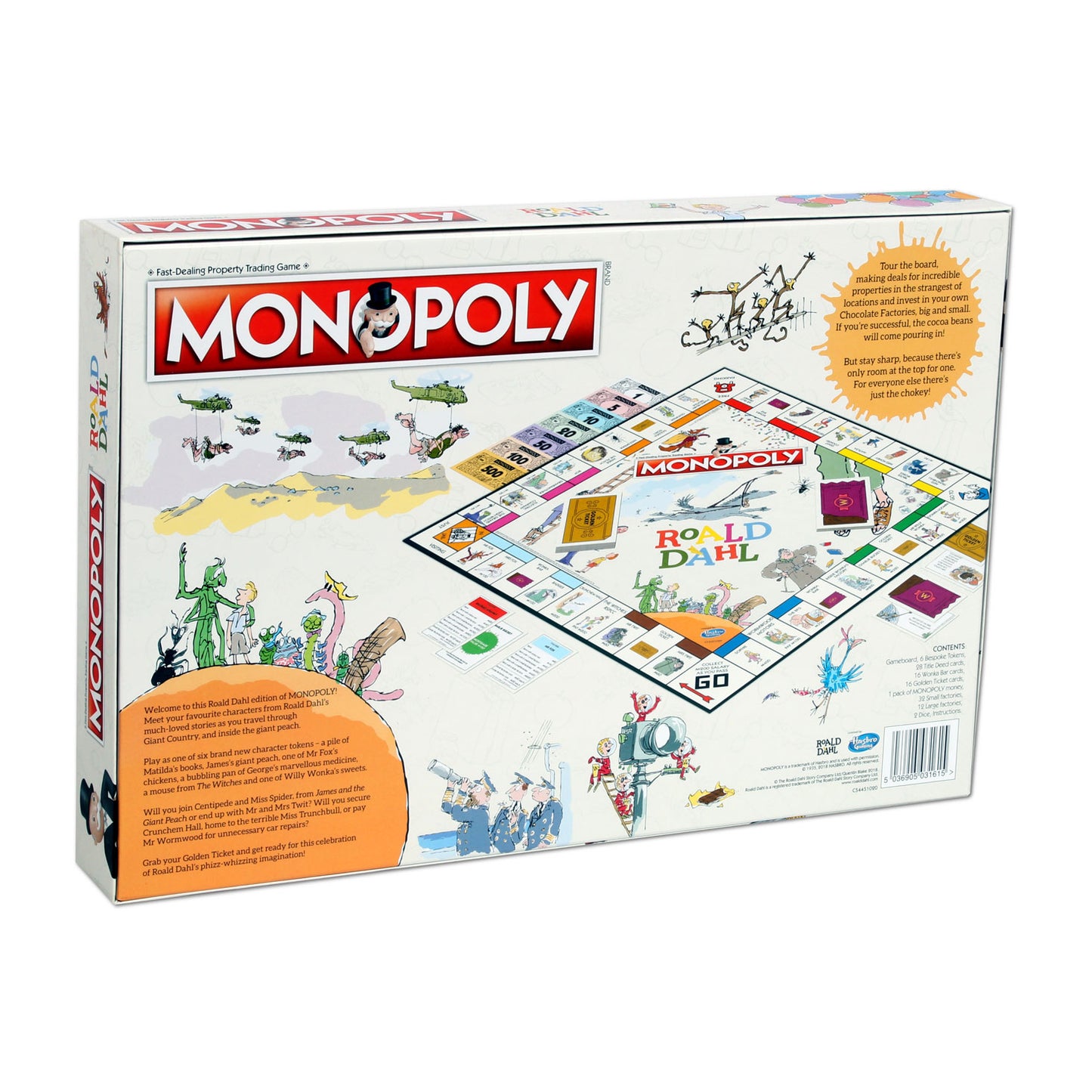 Monopoly board game based on characters by Roald Dahl and featuring Quentin Blake's illustrations- back of box