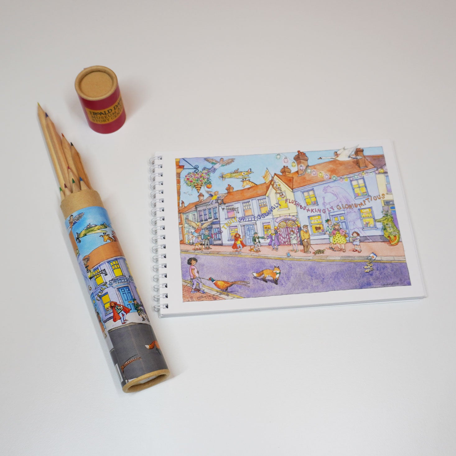 Roald Dahl Museum notepad with colouring pencils set